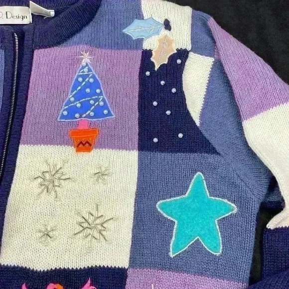 B. P. Design Women’s Winter Zipper cardigan purple navy blue patchwork large - Picture 8 of 9